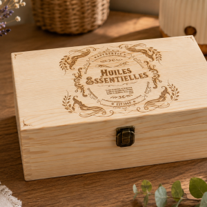 Coffret de rangement pour huiles essentielles en bois gravé 24 flacons | Rangement élégant