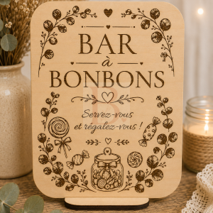 Pancartes de mariage en bois « Bar à bonbons » pour candy bar de mariage.