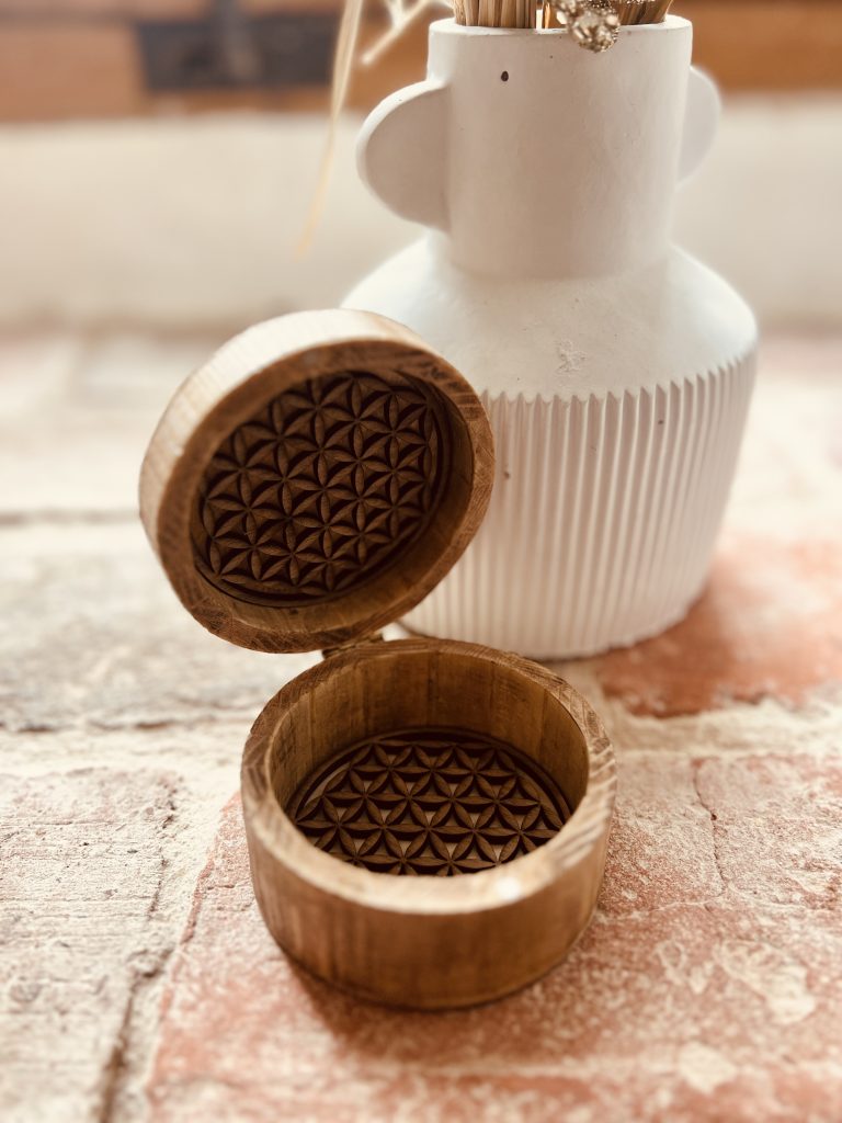 Boîtes rondes décoratives en bois - Fleur de vie