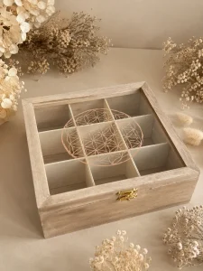 Boîte à thé en bois avec compartiments de rangement