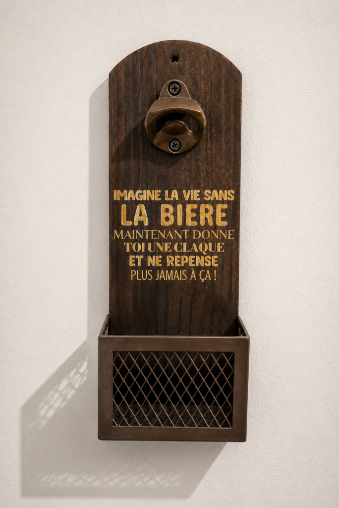 Décapsuleur mural en bois pour capsules de bière