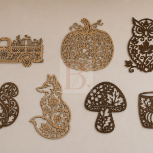 Décoration murale automne en bois – collection Trésors d’automne avec sept modèles de décorations